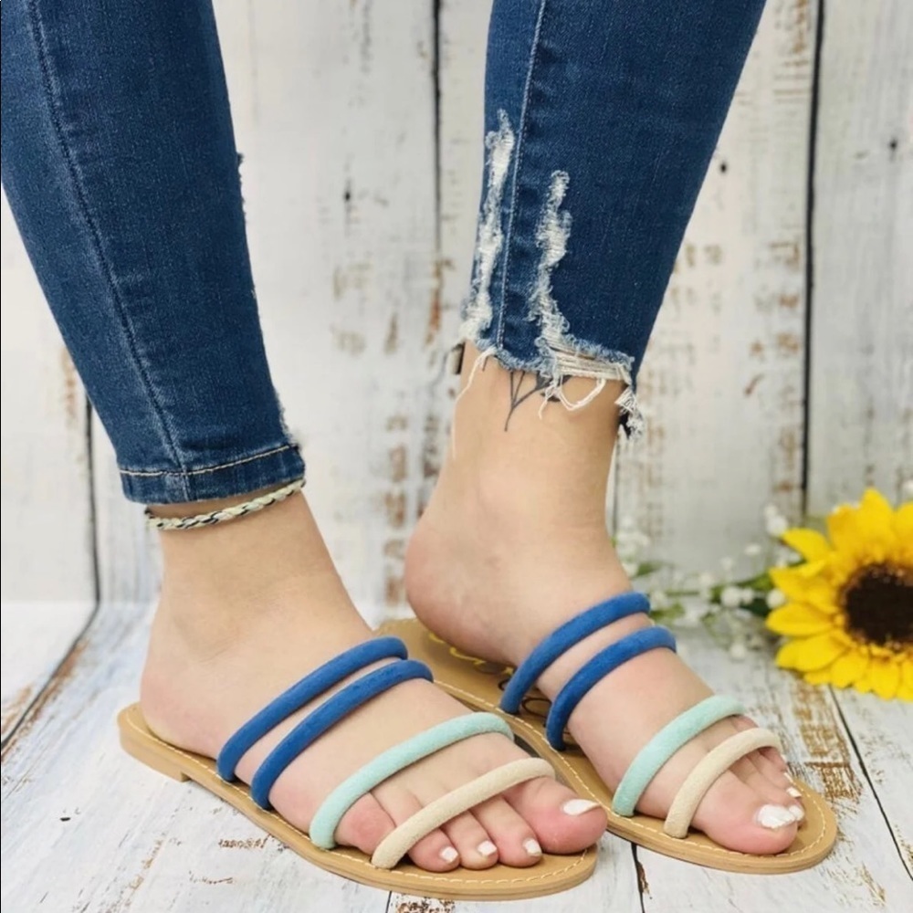 Ccocci Jasper 4 Strap Slide/Flats Cobalt Blue/Multi Sz 6